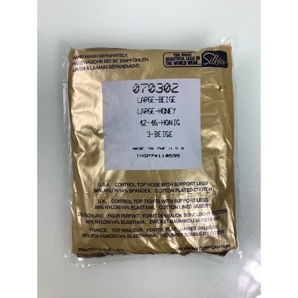 Vintage Silkies Control Top Hose with support leg Beige Size Large NEW - Picture 2 of 2